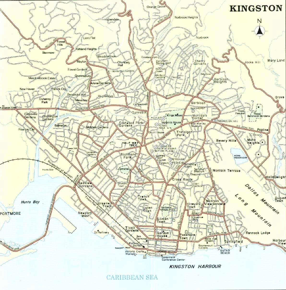 Peta dari kingston, jamaika lingkungan