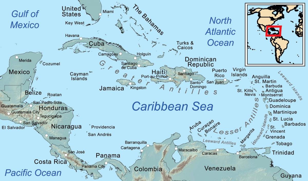 peta dari jamaika dan pulau-pulau sekitarnya