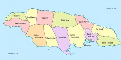 Peta dari jamaika dengan paroki-paroki dan ibukota