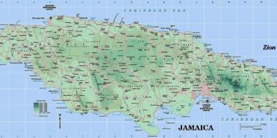 Physical map of jamaica yang menunjukkan pegunungan